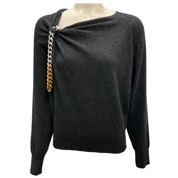 STELLA MCCARTNEY 2024 DARK GREY MELANGE CHAIN EMBELLISHED JUMPER - Picture 1 of 6